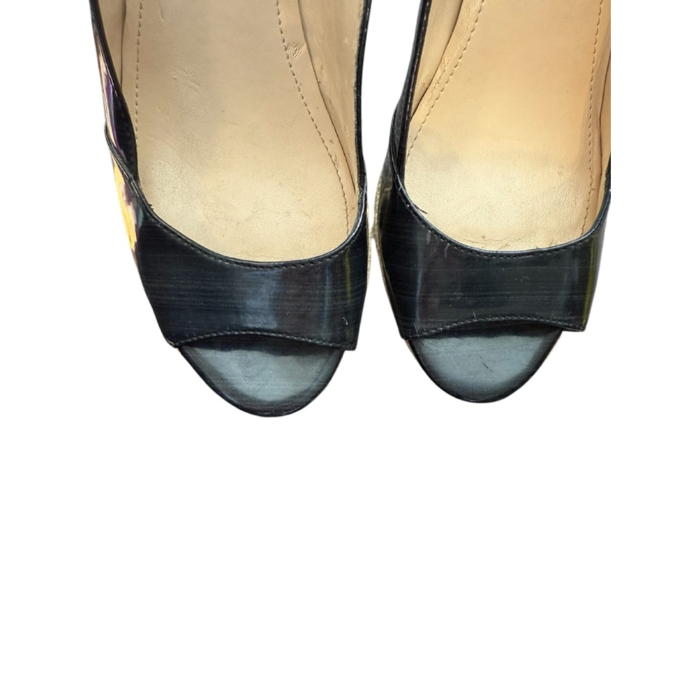 Calvin Klein Navy Patent Leather Heeled Wedge Espadrille Size 8.5 - Picture 6 of 10